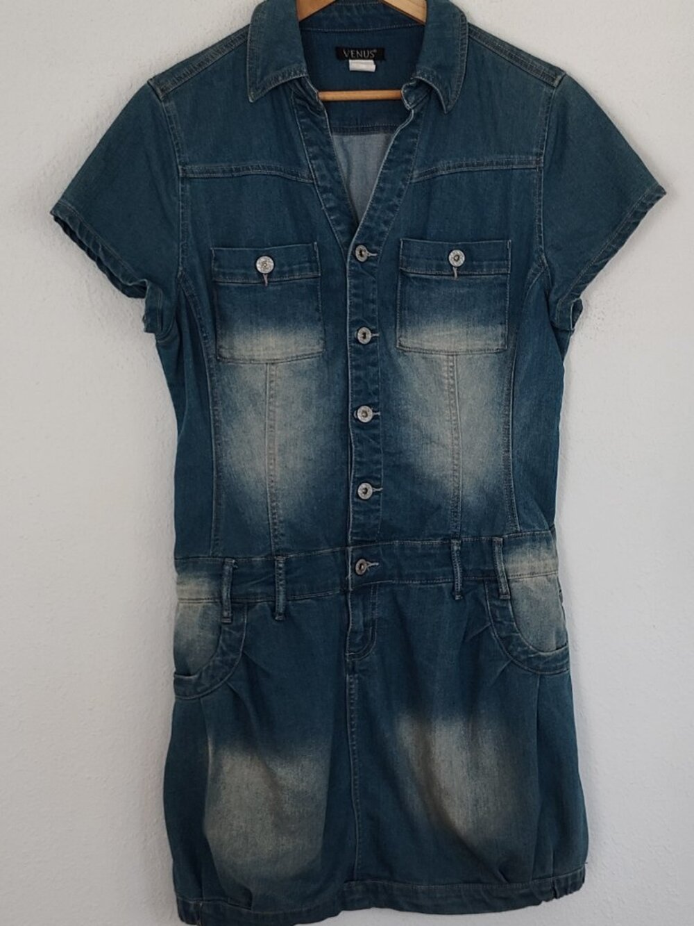 Venus Denim Dress, Mini, Button Up, Y2K, 10